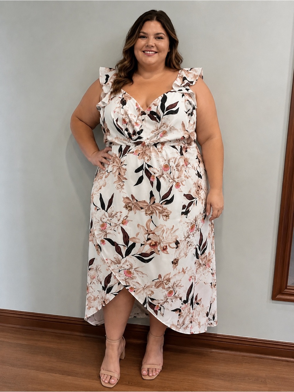 City Chic NWT XXL floral Ruffled White Midi Dress